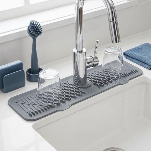 Longer Faucet Mat for Kitchen Sink Splash Guard, Kitchen Sink Mat, Kitchen Sink Splash Guard, Kitchen Sink Area Behind Faucet Mat 24*5.7inch Gray - color: Gray, size: 24" x 5.7"