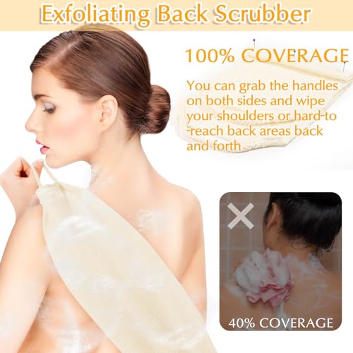 Anezus Exfoliating Back Scrubber Bath Gloves Set, Exfoliating Shower Towel with Shower Gloves for Body Scrub, Back Cleaner Wash Gloves to Remove Dead Skin (Beige) - color: Beige