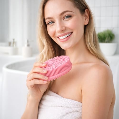 Silicone Body Scrubber Set, 2 Pack Shower Exfoliating Brushes, Pink and Blue