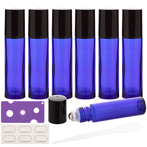 6Pcs 10ml Essential Oil Roller Bottles, with Stainless Steel Roller Balls, 10ml Blue Glass Roll on Bottles for Essential Oils, 1 Extra Roller Ball, 6 Labels, 1 Openers, 2 Droppers Included - color: Blue