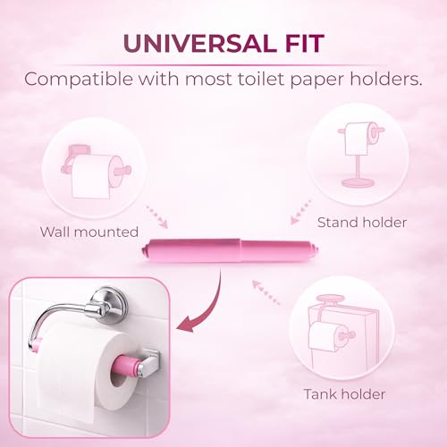 Toilet Paper Roller Holder (7 Inch) Pink - Plastic (Spring Loaded) Replacement Spindle Rod - Roll Extender fits Extra Large Bathroom Tissue Rolls - color: Pink