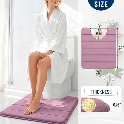 OLANLY Memory Foam Toilet Rugs U Shaped 24x20, Super Soft Absorbent Contour Bath Rugs, Quick Dry, Machine Washable Toilet Mat, Bathmat Floor Carpet, Bathroom Home Decor Accessories, Deep Plum - color: Deep Plum, size: 24" X 20" Contour Rug