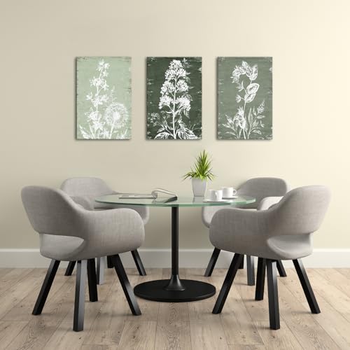 RnnJoile Boho Botanical Prints Sage Green Floral Canvas Picture Wall Art for Bathroom Decor Framed 16x24 inches each
