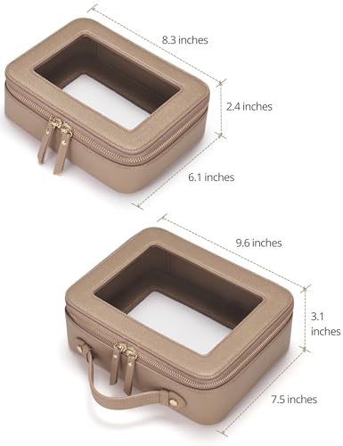 Popvibe Clear Makeup Bag Travel Cosmetic Case Transparent Toiletry Bag with Zipper, Portable Make Up Organizer Traveling Compact Car Bag for Essentials, Gold, Medium and Large - color: Gold, style: Dual Elegance