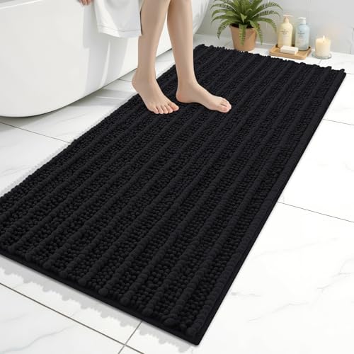 Arotive Luxury Large Bathroom Rugs 45x27, Extra Soft Thick Absorbent Shaggy Chenille Bath Rugs, Machine Wash Dry, Bath Mats for Bathroom Floor, Tub and Shower, Home Decor Accessories, Black - color: Black, size: 45" X 27"