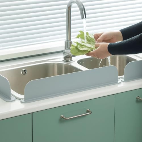 AMSHI Silicone Sink Splash Guard 19.3” – Faucet Water Barrier Shield, No Glue No Tools Required, BPA-Free Waterproof Faucet Protector for Kitchen & Bathroom Countertop, Gra