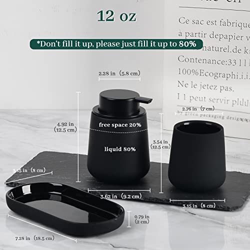 BosilunLife Ceramic Bathroom Accessories Set 3 Pcs, Liquid Soap Dispenser and Toothbrush Holder with Tray, Modern Farmhouse Vanity Decor, Black Housewarming Gift (Black-Liquid) - color: Black, style: liquid