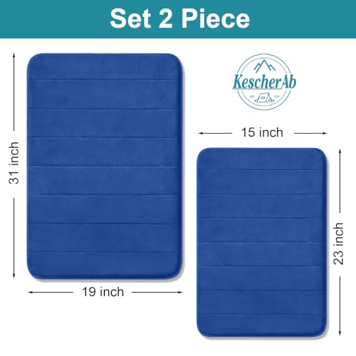 Bathroom Rugs Set 2 Piece Thicker Memory Foam Bath Mat Set Non Slip Quick Dry Machine Washable Blue Bath Rugs for Bathroom Floor, Tub and Shower, 19"x31"+15"x23" - color: Blue, size: 31" X 19" + 23" X 15"