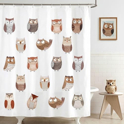 Funny Owl Shower Curtain for Kids Bathroom, Cute Cartoon Animal Fabric Shower Curtain, Whimsical White Bathroom Decor for Boys and Girls, 72x72 Inch - color: Owl