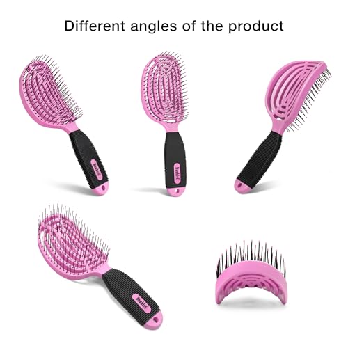 NuWay® DoubleC® Detangling Hair Brush – The Original Home Scalp-Care Brush – Patented Double Curved Scalp Care Hairbrush for Gentle Detangling, Volume Styling & Wet or Dry Hair (Rose Pink) - color: Rose Pink