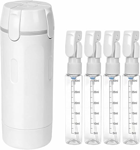 4 in 1 Travel Dispenser, Travel Bottles for Toiletries, Leak Proof Refillable Dispenser Set for Shampoo Conditioner Lotion Cream, Portable Containers for Vacation and Business Travel (White)