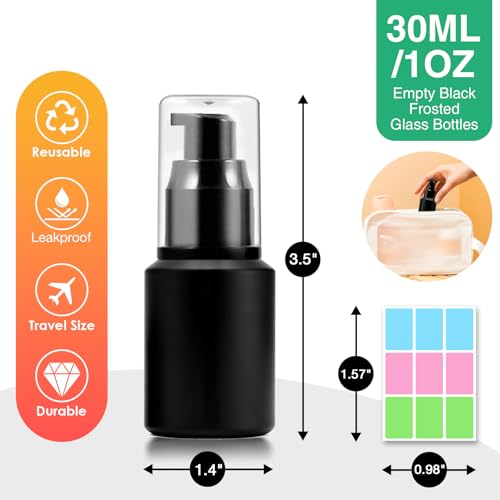 3PCS 30ML/1OZ Empty Black Frosted Glass Bottles with Pump Refillable Vial Cosmetic Dispenser Jars Storage Travel Lotion Container Portable Sample Bottle for Toiletries,Foundation,Cream,Gel,Lotion - color: Black, size: 1 Ounce