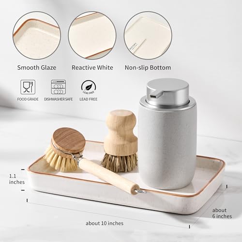 10"×6"×1" Bathroom Vanity Tray for Countertop- Ceramic Decorative Organizer Tray for Dresser Tops, Toilet, Perfume, Sponge Holder Soap Dish Dispenser for Kitchen Counter- Reactive White - color: Reactive White-1 Pc