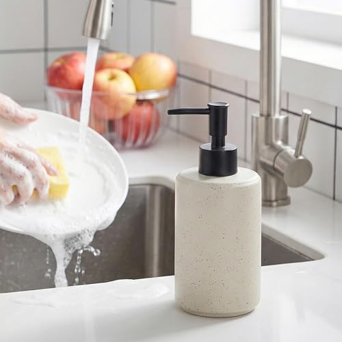 Ceramic Soap Dispenser, 14oz Rustic Dish Hand Soap Dispenser for Bathroom & Kitchen, Speckled Liquid Soap Pump Bottle for Shampoo, Lotion, Conditioner, Modern Farmhouse Bathroom Decor - color: Speckled-cream