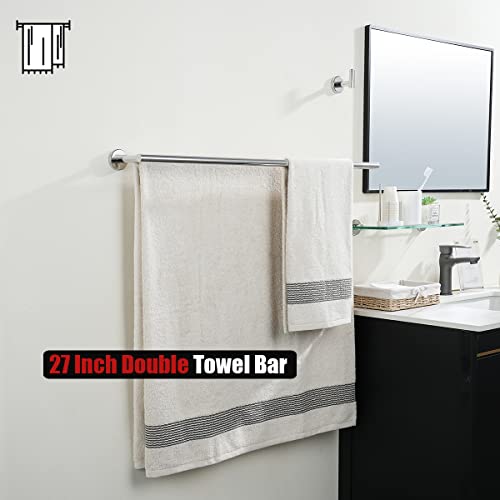 JQK Double Bath Towel Bar, 30 Inch 304 Stainless Steel Thicken 0.8mm Towel Rack for Bathroom, Towel Holder Polished Chrome Wall Mount, Useable Length 27 Inch, TB100L27-CH - color: Polished Chrome, size: 30 Inch