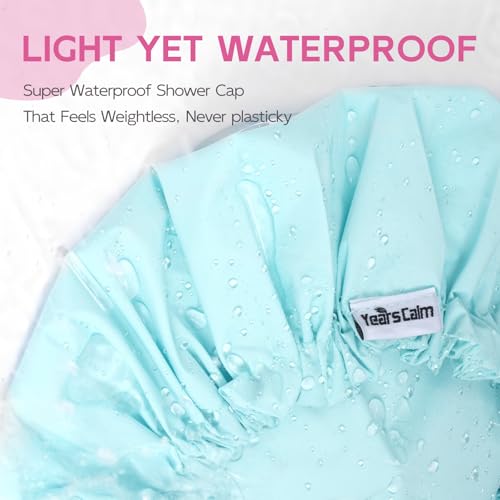 Years Calm Shower Cap for Women Waterproof Reusable – 27g Ultra Lightweight Double-Layer Shower Bonnet, Secure Fit for Long, Curly Hair, Travel & Spa (Blue) - color: Blue