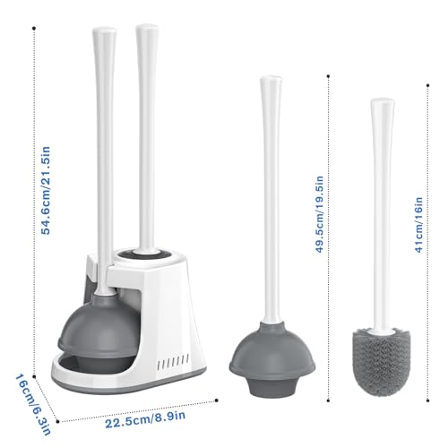 LOVLOY Toilet Plunger and Brush with Holder, Bowl Brush and Heavy Duty Toilet Plunger Set with Ventilated Holder, 2-in-1 Toilet Brush and Plunger Combo for 5.3-inch Toilet Drain New Pack (White, 1) - color: White