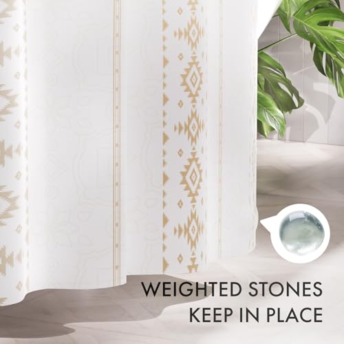 AmazerBath Boho Shower Curtain, Boho Cloth Shower Curtain with 12 Hooks, Hotel Quality Washable Rustic Farmhouse Polyester Fabric Bathroom Shower Curtain Set, 72x72 Inches - color: D- Boho Haven+12 Metal Hooks, size: 72"W x 72"L (Pack of 1)