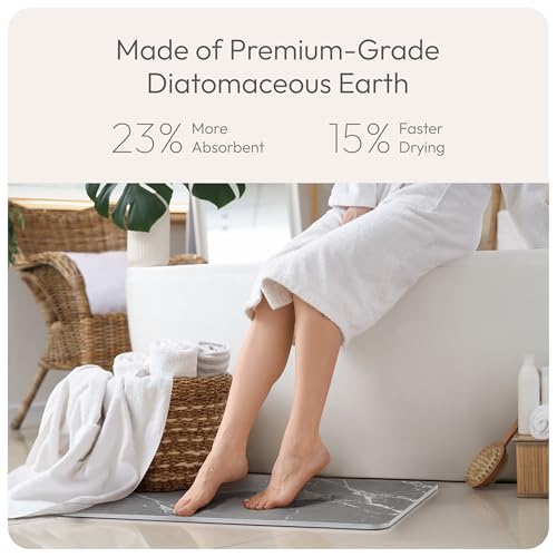 Stone Bath Mat Quick-Dry Absorbing Diatomaceous Earth Bath Mat | 2 Stone Mats - Large & Small Mat for Bathroom | Anti-Slip Diatomaceous Bathmat 100% Natural Bathroom Rug Stones (Gray Marble) - color: Gray Marble