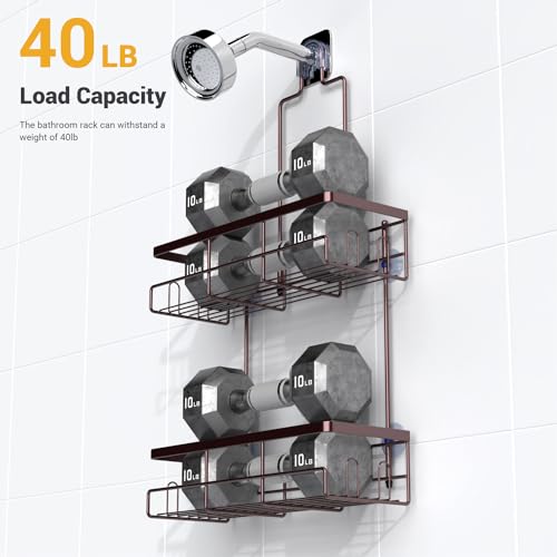AKTECKE Shower Caddy Hanging Bathroom Organizer: Rustproof Shelf for Inside Shower - No Drilling, Over Showerhead - Bath Shelves for Shampoo, Soap - Bronze - color: Bronze