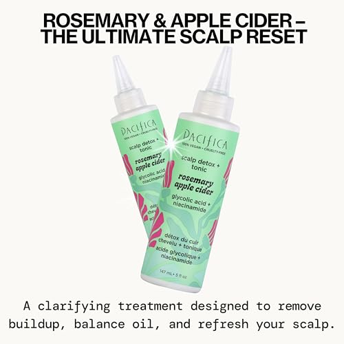 Pacifica Scalp Detox Set – Rosemary Apple Cider Vinegar Scalp Exfoliating Tonic with Scalp Massager Brush, Deep Cleansing & Clarifying Treatment for Buildup, Dry Flaky Scalp, Vegan - style: Tonic & Brush