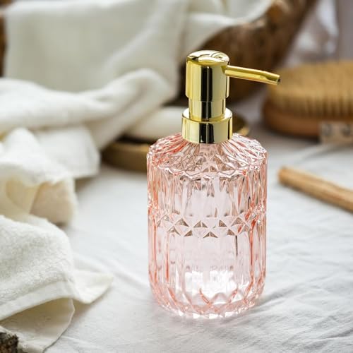 EMPO Clear Glass Soap Dispenser with ABS Plastic Pump, Lotion Dispensers for Kitchen, Bathroom (2pack Light Pink) - color: 2pack Light Pink