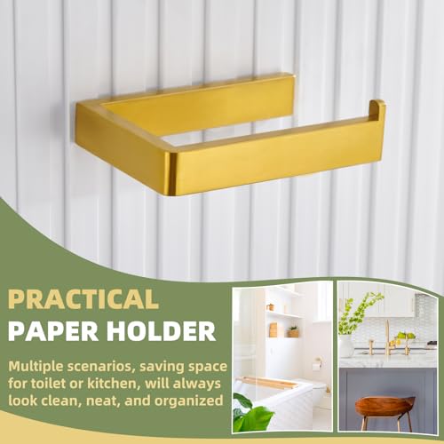 APLusee Brushed Gold Toilet Paper Holder, 304 Stainless Steel Tissue Roll Hanger, Wall Mount - color: Brushed Gold