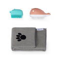 Amazon Basics Dog Bath Brush with Shampoo Dispenser and Fast Dry Towel, Blue and Orange, 3-Pack