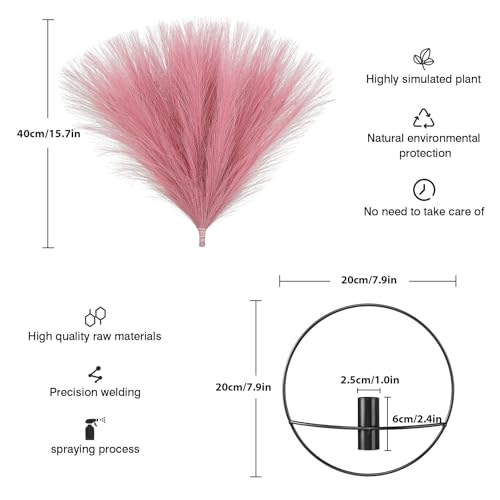 Pretty Jolly Boho Wall Art, Hanging Artificial Pampas Display, 2 Pack - Living Room, Bedroom, Bathroom, Dining Room - color: 21-pampas-DarkPink - Black Ring, size: S 7.8inch (Black Ring)