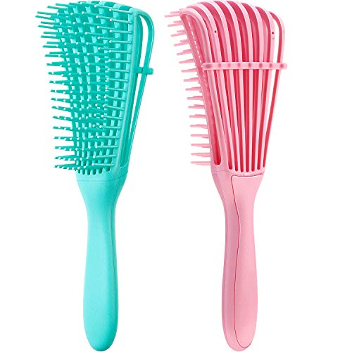 2 Pieces Detangling Brush for Afro America/African Hair Textured 3a to 4c Kinky Wavy/Curly/Coily/Wet/Dry/Oil/Thick/Long Hair, Knots Detangler Easy to Clean (Pink, Green) - color: Pink, Green
