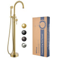 Free Standing Tub Faucet, Wintap Classic Freestanding Bathtub Faucet with Sprayer Brass Elegant Floor Mount Bath Faucets High Flow Roman Tub Filler, Brushed Gold （WT-3311BG） - color: Brushed Gold
