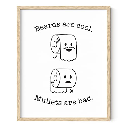 HAUS AND HUES Funny Bathroom Decor – Beard and Mullet Poster, Playful Restroom Artwork, Humorous Sign for Home or Guest Washroom (16x20, Beige Frame) - color: Beard/Mullet, size: 16"L x 20"W, style: Beige Framed