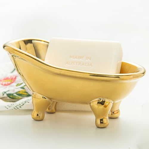 5.6" Ceramic Mini Bathtub Soap Dish Decortative Clawfoot Bathroom Soap Dish (Golden) - color: Golden
