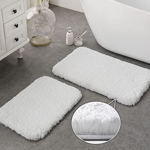 Ashler Bathroom Rugs Sets 2 Piece, White Bath Rugs 2 Pack, Water Absorbing Bath Mats, Soft Rectangle Bathroom Carpet, Machine Washable - 17x24 & 20x32 - color: White