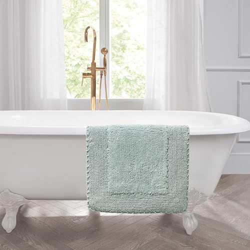 Laura Ashley Ruffle Border 100% Cotton Bath Rug Set, Aqua, 17" x 24"/ 20" x 32" - color: Aqua, size: 1'5" x 2'8" (Rectangular)