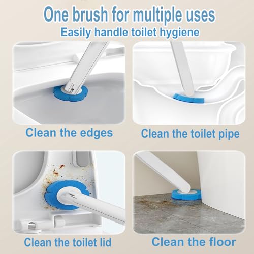 2 Pack Disposable Toilet Brush and Holder Set,Extended Handle with 48 Cleaner Refills Toilet Brush for Toilet Bowl Cleaners,Bathroom Cleaning, Bathtub - Blue (Ocean Fresh Scent) - size: 2 set+48 refills-Blue