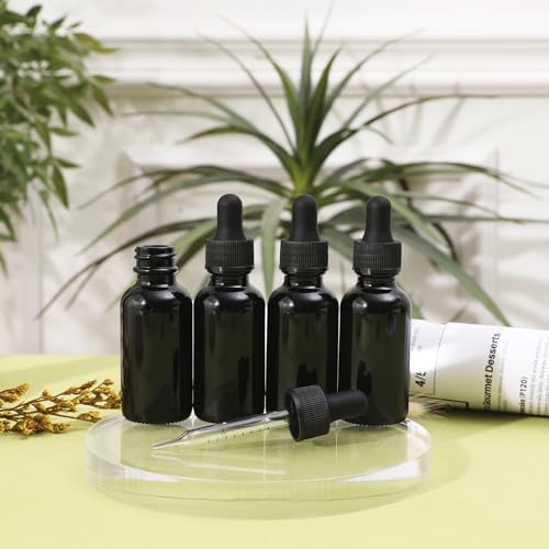 NOOEEISS 24 Pack,1oz Glass Dropper Bottle,Black Tincture Bottles with Dropper,Pretty Finish for All Kinds of Liquids,Oil Bottles for Hair- Stronger Suction ideal for Leakproof Travel - color: Black, size: 1oz-24Pack
