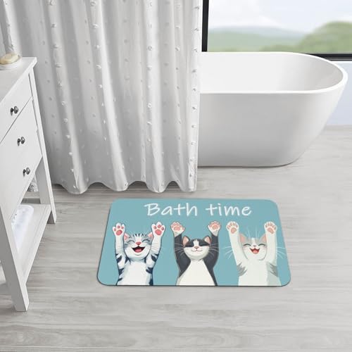 Funny Cat Bath mats Quick Dry Absorbent Bath Rugs Rubber Non Slip Bath Mat for Bathroom Floor Tub Shower Sink 16"×24" - color: Funny Cat, size: 16"x24"