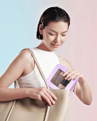 Travel Clear Makeup Bag Set, TSA Approved Cosmetic Bag Case with Zipper Portable Makeup Pouch Toiletry Bag Traveling Cosmetic Organizer Storage Bag Car Organizer Car Essentials - color: Mini Purple