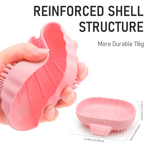 Silicone Soap Dish with Drain 2 Pcs, Anti-Slip Bathroom Bar Soap Holder Dishes Self Draining Waterfall Saver Plate for Shower Sink - Unique Bottom Brush Easy Dry & Clean (Pink + Lavender Grey) - color: Pink + Grey