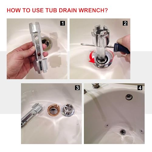 HAUTMEC Tub Drain Remover Wrench Tool Heavy Duty Aluminum Shower Bathtub Drain Removal Tool PL0030