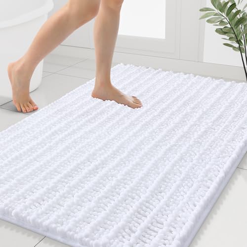 Smiry Bathroom Rugs Mat 40x32, Extra Soft Absorbent Chenille Bath Rugs, Non Slip Rubber Backing Machine Washable Quick Dry Bath Mats for Bathroom Floor, Tub, Shower, Home Decor Accessories, White - color: White, size: 40'' X 32''