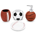 4-Piece Sports Bathroom Accessories Set Complete with Basketball Lotion/Soap Dispenser,Soccer Bath Cup/Tumbler,Base Ball Soap Dish,Football Toothbrush Holder - style: Sports Style Model