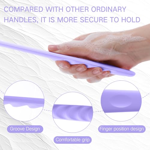 Sunnyray 2 Pack Silicone Back Scrubber for Shower with 15" Long Handle Double-Sided Bath Body Brush for Exfoliating Easy to Clean Quick Dry Deep Cleaning Lathers Well(Purple) - color: Purple