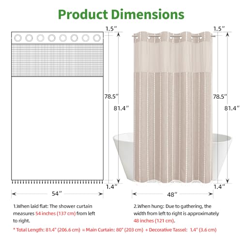 eachope No Hook Stall Shower Curtain with Snap-in Fabric Liner - 54x80 Heavy-Duty Linen Textured Striped Design,Narrow Rustic Modern Farmhouse Bohemian Bathroom Curtain,Water-Repellent,Tan/Taupe - color: Taupe, size: 54"W x 80"L (Pack of 1)