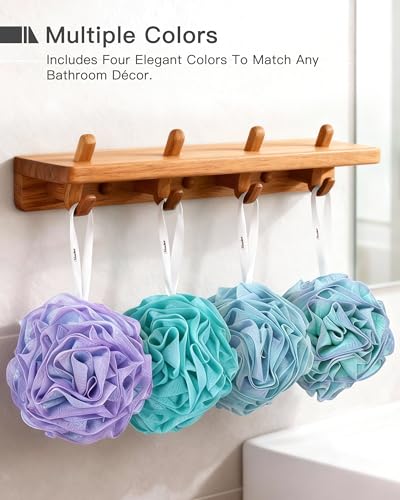 Loofah Bath Sponge 70g, Large Exfoliating Flower Body Scrubber, Soft and Durable with a Rich Lather, 4-Piece Loofa Set for Travel or as a Holiday Gift (Green-Blue) - color: Green-blue, size: 1 Count (Pack of 4)