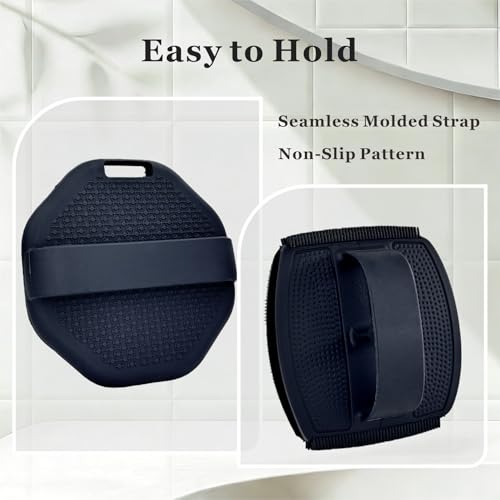 Silicone Body Scrubber & Face Scrubber Set, Shower Scrubber with Soft Bristles, Non-Slip Scrubbies for Body, Face Scrubber Exfoliator for Sensitive Skin(Black+Black) - color: Black+black