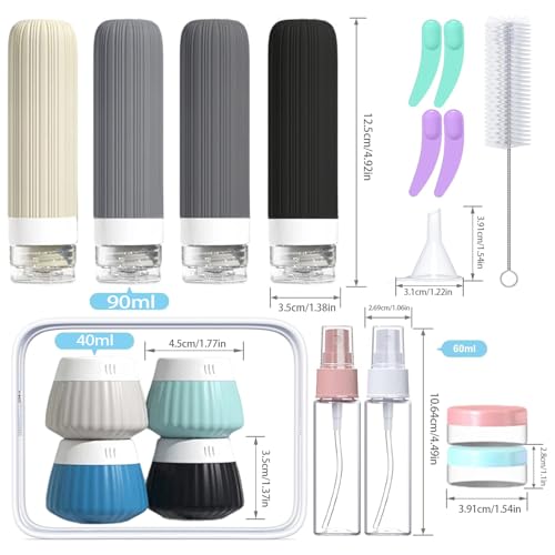 18Pack Travel Bottles for Toiletries TSA Approved Silicone Travel Containers for Toiletries, Leak Proof Refillable Liqus Shampoo And Conditioner travel Essentials toiletry Bottles (BPA Free) - color: Black