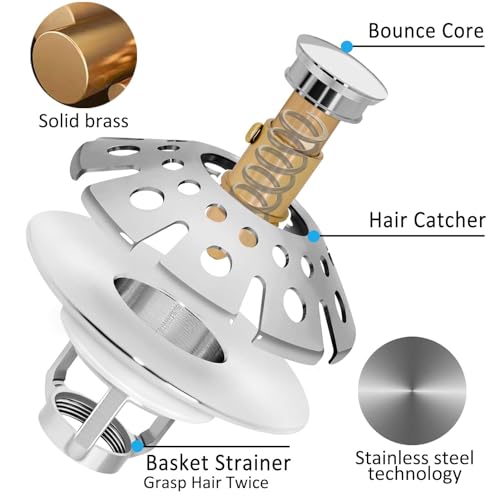AzWzz Bathroom Sink Stopper,Sink Hair Catcher,Bathroom Sink Drain Strainer Pop Up Drain Cover Plug,Universal for 1.1 to 1.65in Sink Drain Hole - color: Chrome Silver, style: Bathroom Sink Stopper with Hair Catcher