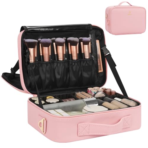 Relavel Travel Makeup Train Case Makeup Cosmetic Case Organizer Portable Artist Storage Bag with Adjustable Dividers for Cosmetics Makeup Brushes Toiletry Jewelry Digital Accessories - color: Pink, size: Medium